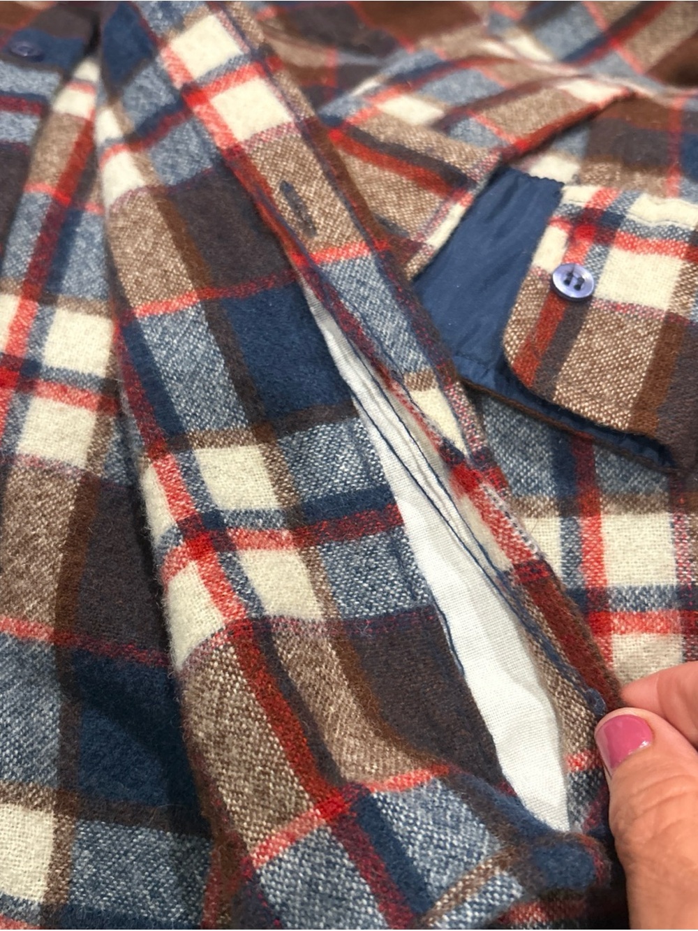 Ely Cattleman Navy Lined Wool Shirt Jacket with Brown Plaid Trim - Picture 4 of 8